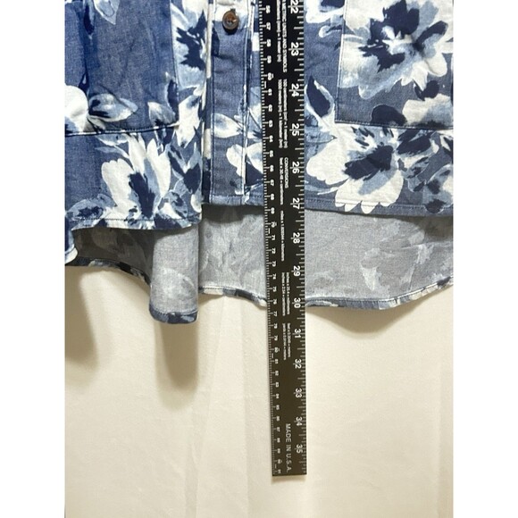 Isaac Mizrahi Live Womens 14 Long Sleeve Blue Floral Button Up Top - Picture 4 of 11